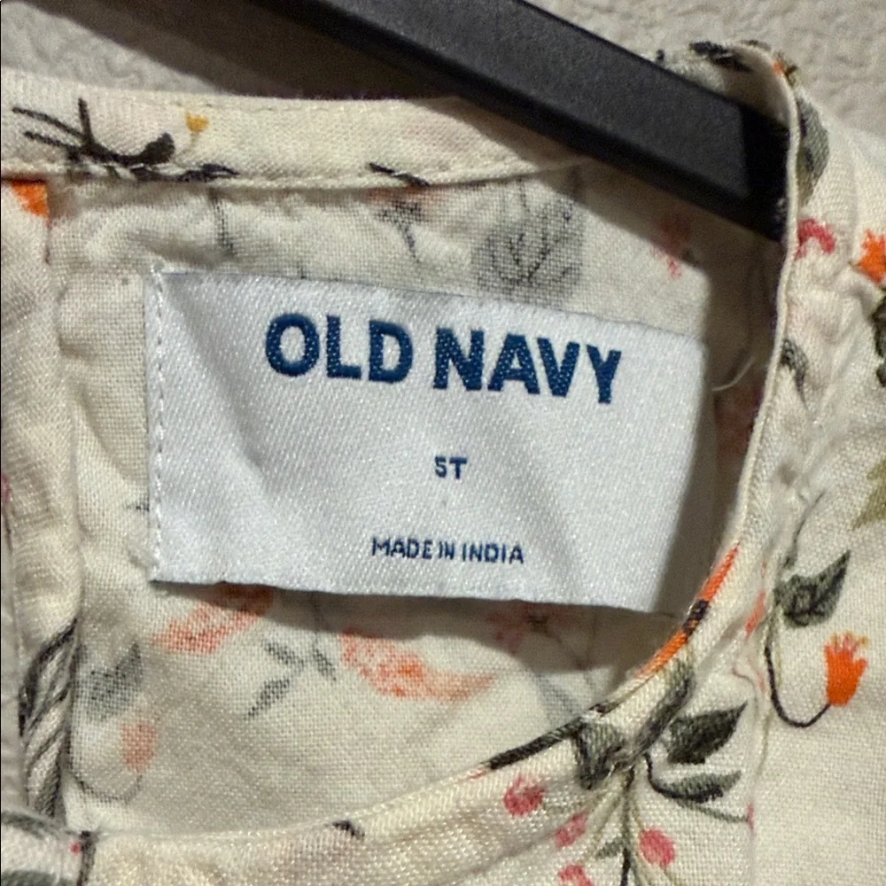 Old Navy Girls Cream Floral Swing Dress Prairie Boho Cotton Sz 5T‎ Long Sleeve